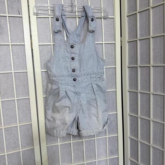 Vintage Y2K Gap Blue Striped Denim Short Overalls Kids Size 7 - Picture 1 of 15